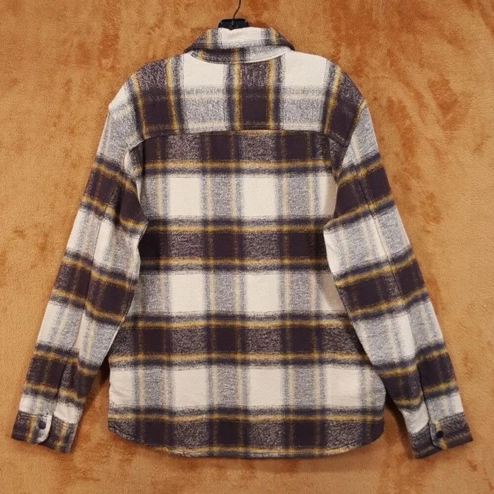 BUFFALO DAVID BITTON Flannel Shirt Jacket Mens Small Brown Plaid Double Pocket